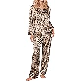 Ekouaer Silk Satin Pajama Set for Womens Button Up Long Sleeve Pjs Sleepwear Soft 2 Piece Loungewear S-XXL