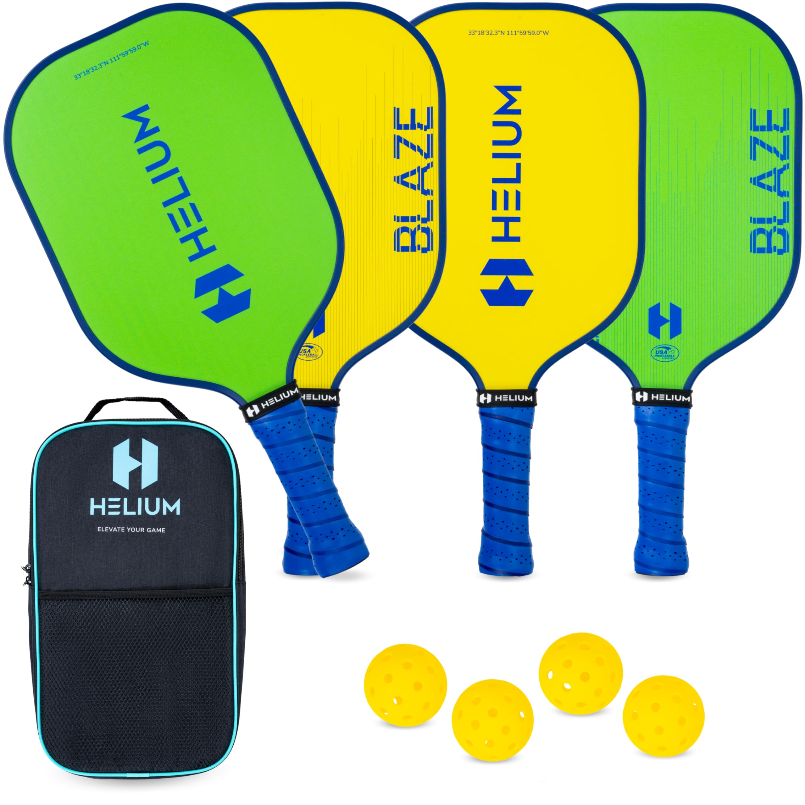 Helium Pickleball Paddles Set of 4 - USAPA Certified - Graphite Fiberglass Surface, Lightweight Honeycomb Core Image Helium Pickleball Paddles Set of 4 - USAPA Certified - Graphite Fiberglass Surface, Lightweight Honeycomb Core Image