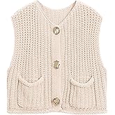 Hixiaohe Womens Crochet Chunky Knit Top Sleeveless Button Down Crop Tops Trendy Cardigan Sweater Vest for Women with Pockets