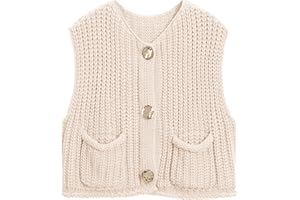 Hixiaohe Womens Crochet Chunky Knit Top Sleeveless Button Down Crop Tops Trendy Cardigan Sweater Vest for Women with Pockets