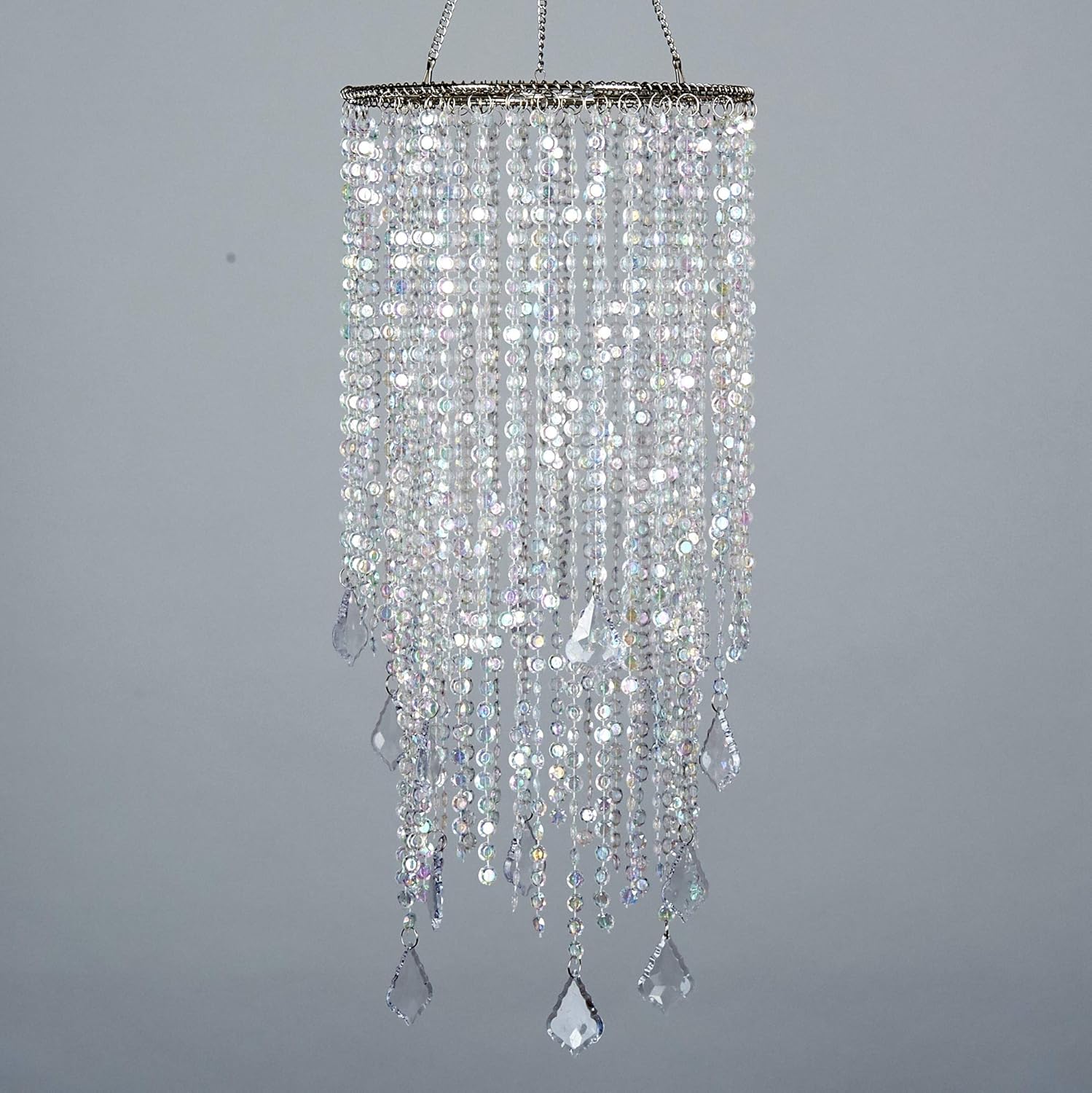 2 Tiers Sparkling Iridescent Acrylic Beaded Hanging Chandelier, W8.5" X H20.5", Great idea for Wedding Chandeliers Centerpieces Decorations and any Event Party Home Decor - - 