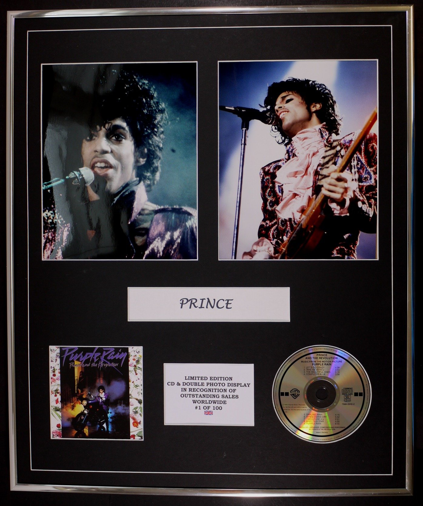 PRINCE/CD & DOUBLE PHOTO DISPLAY/LTD. EDITION/COA/PURPLE RAIN