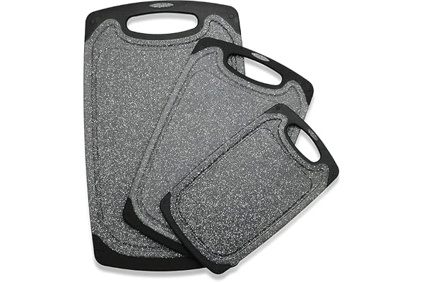 Cutting Boards for Kitchen, Plastic Chopping Board Set of 3 with Non-Slip Feet, Juice Grooves, Easy Grip Handle, BPA Free, No