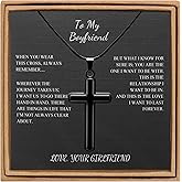 JoycuFF Cross Necklace for Men Silver Black Stainless Steel Cross Pendant Necklace Christian Religious Jewelry Baptism Confirmation for Men Dad Son