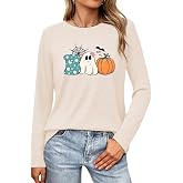 Halloween Shirts for Women Long Sleeve Crew Neck Tops | Funny Boo Spooky Pumpkin Ghost Sprider Long Sleeve Crew Neck