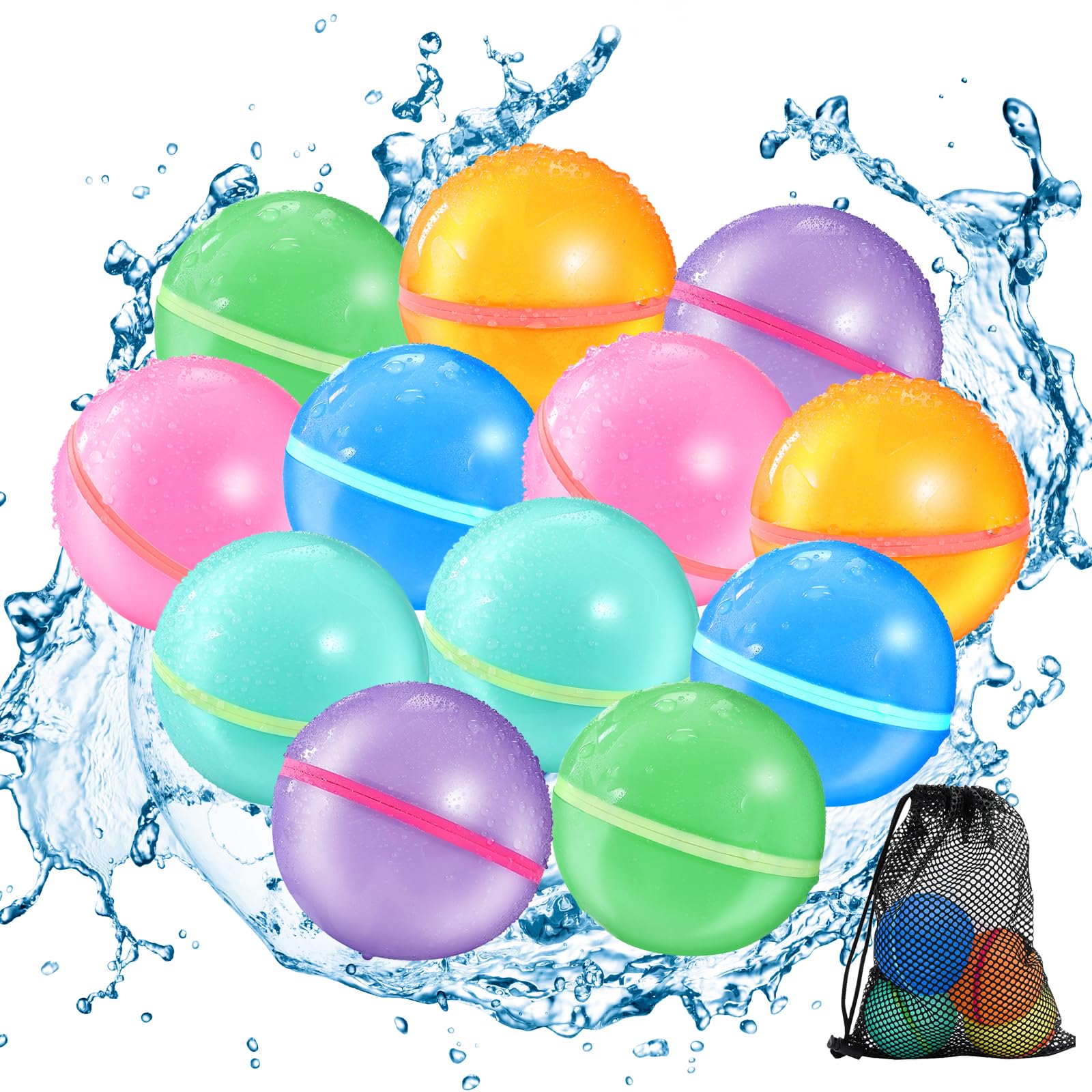 12Pcs Reusable Water Balloons, Magnetic Self