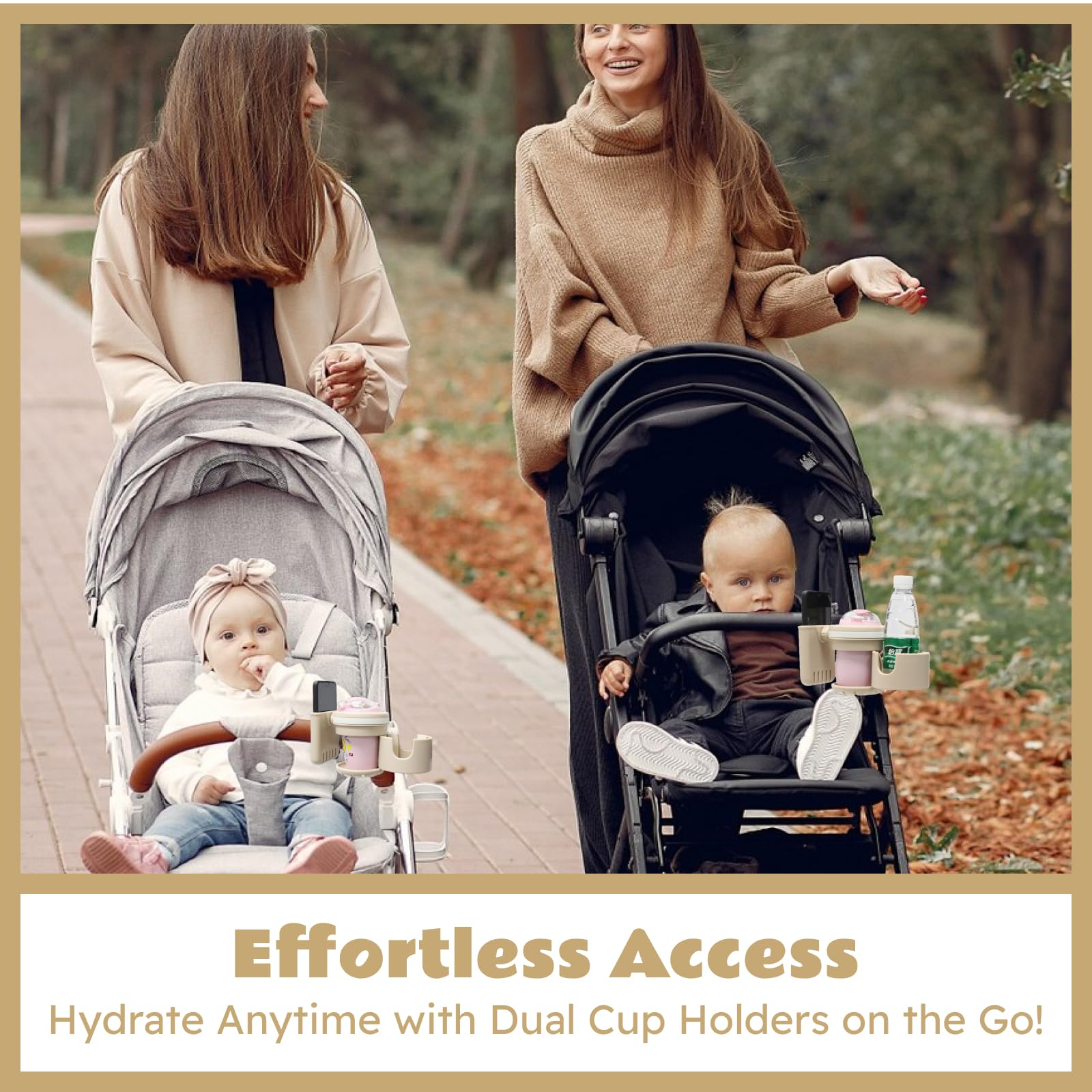 Lusinus Stroller Cup and Phone Holder Compatible with YOYO – 3-in-1 Dual Cup & Phone Organizer with 360° Rotating Clamp – Fits Bottles, Coffee Cups, Smartphones