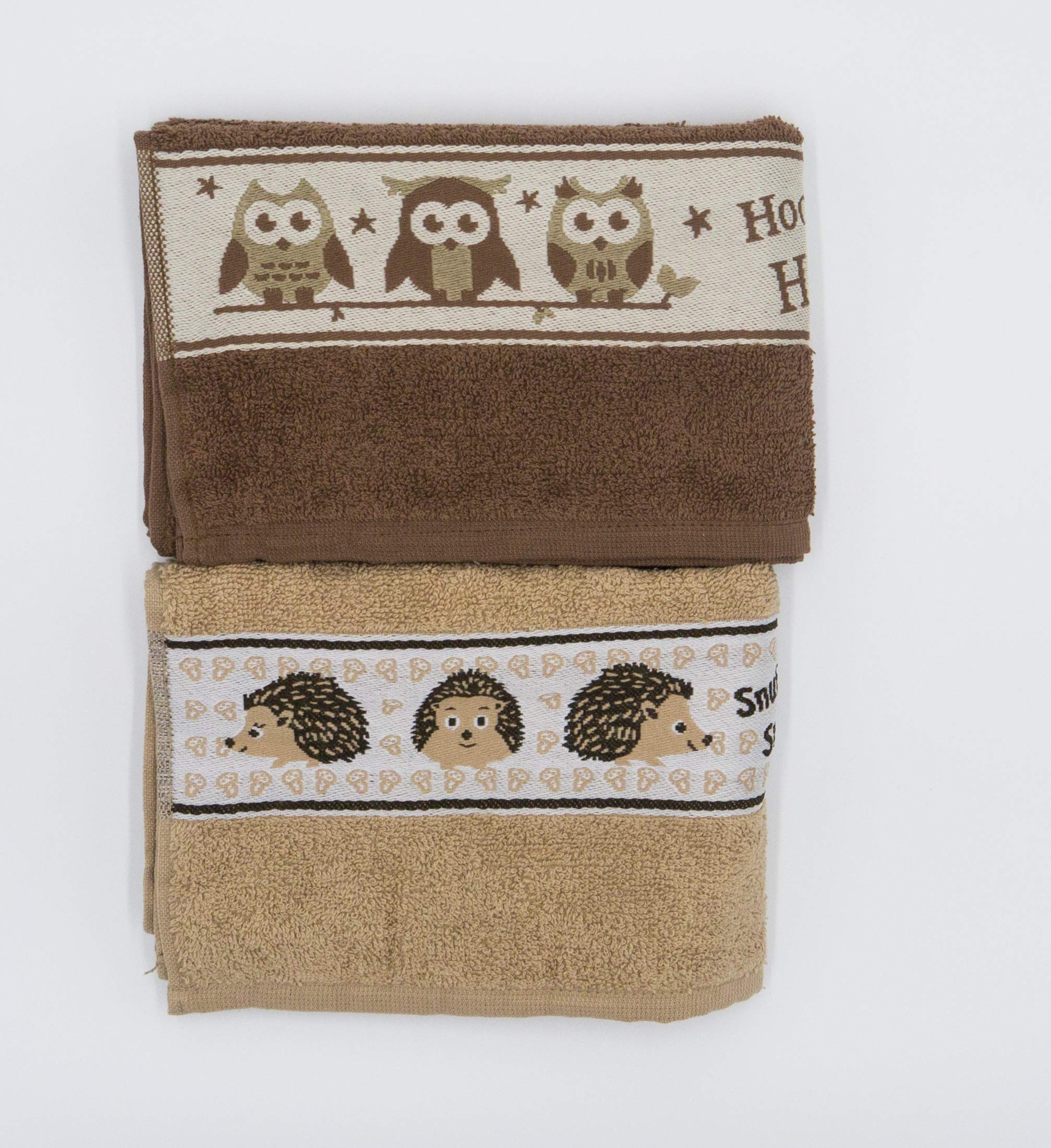 Lex's Linens 2 Pack Animal Tea Towel/Animal Kitchen Towel (1 x Hedgehog & 1 x Owl)