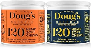 DOUG'S RESERVE Hemp Chews for Dogs Bundle for Stress & Pain Relief - Hip and Joint Supplement with Glucosamine - Soft Treats for Anxiety & Stress Relief - 120 Count, Made in USA