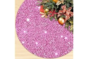 ROMANKAS Seuqin Christmas Tree Skirt Pink Glitter Tree Skirt 36 Inch Velevt Tree Mat Payette Glitter Tree Skirt for Xmas Tree Farmhouse Sequins Christmas Tree Skirts for Xmas Holiday Celebration