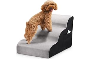 FELISTORY 3 Tiers Foam Dog Stairs, Non-Slip Dog Steps with Removable Washable Stair Cover, Ladder for High Bed and Couch, for Older Dogs, Cats, Small Pets