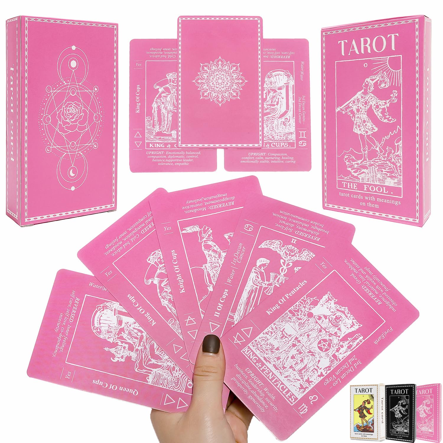 Sincerez Tarot Cards Deck for Beginners with Meanings On Them,Tarot Card with Guidebook (pink)