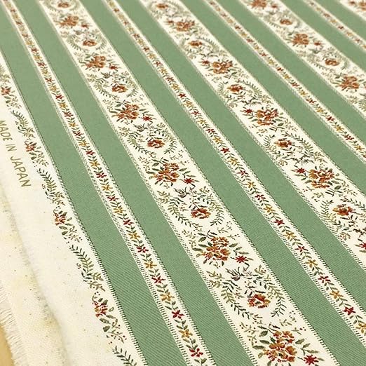 Amazon 花柄 生地 グリーン ストライプ フラワー ツイル 上品な花柄のストライププリントです 綿 布 布地 手芸 1ｍ単位 布 生地 通販