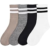 Etercycle Striped Socks, Womens Cotton Crew Socks Casual Athletic Ankle Socks For Women Gym Running, 4 Pairs, Size 5-10