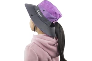 MURYOBAO Kids Girls Ponytail Sun Hat Wide Brim UV Protection Summer Bucket Cap