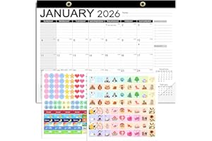 AECCN Desk Calendar 2026, Anti Ink Bleed, Transparent Cover, Large Space, 2026 Desk Calendars 18 Months with Stickers, 17" x 12" Large Simple Desktop Calendar 2026 for Home, Office, Student Teacher Supplies- Simple