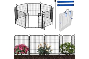 ADAVIN Tall Garden Fences and Borders for Dogs, Low Threshold Door, 48 in(H) 8 Panels Total 17.7 Ft(L) Dog Fences for The Yard, Modular Fencing, Garden Fence with Gate, Pet Fence