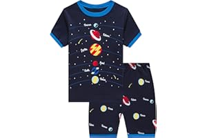 Akyzic Boys Pajamas 100% Cotton Planet Pjs Toddler 2 Piece Short Sleeve Sleepwear Summer Kids Clothes Set 3t-10t