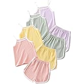 Fdqin Girls Summer Clothes 4 Piece Cute Outfits Cami Tank Top and Dolphin Shorts Sets for Kid Casual, Dance, Beach