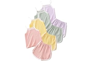 Fdqin Girls Summer Clothes 4 Piece Cute Outfits Cami Tank Top and Dolphin Shorts Sets for Kid Casual, Dance, Beach