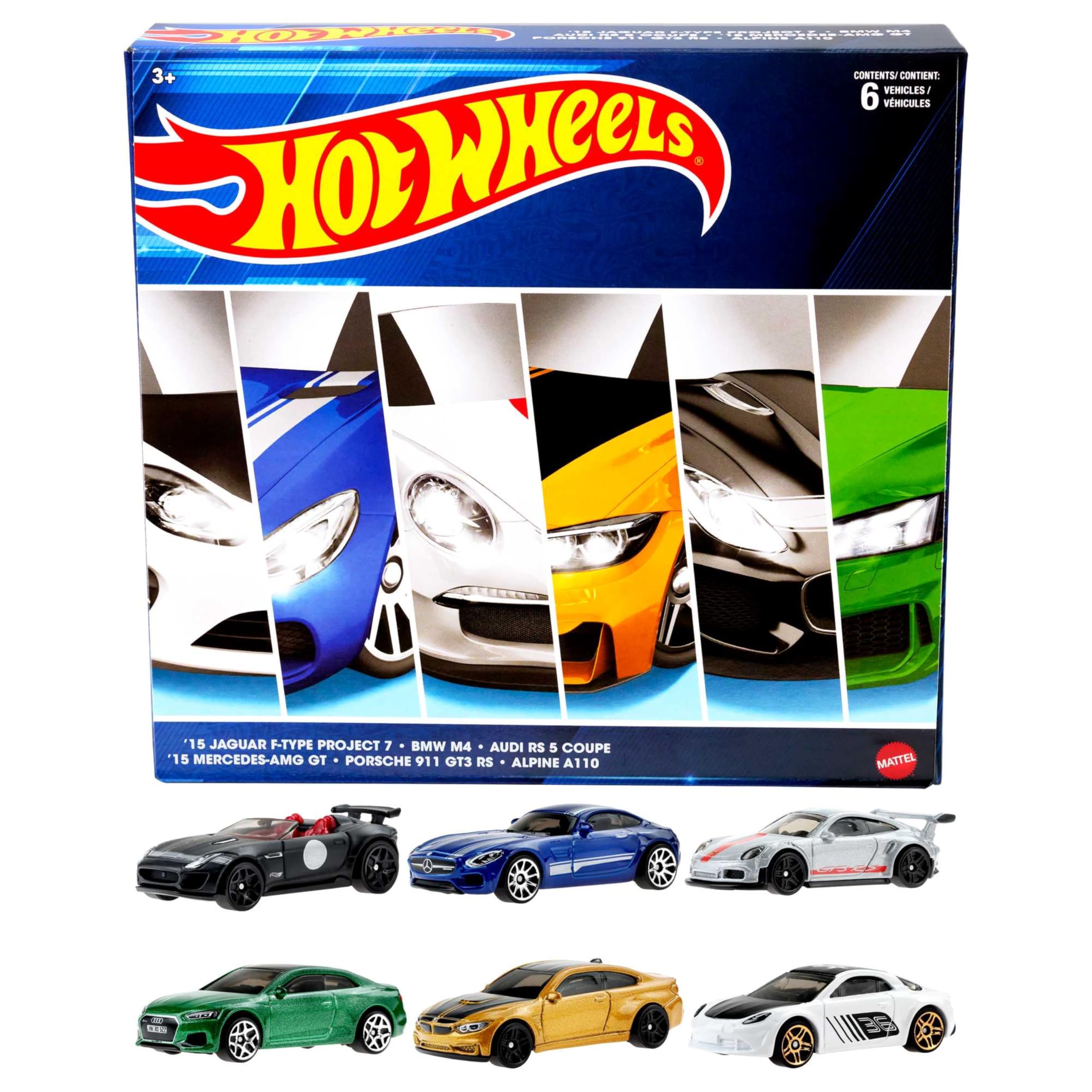 Hot Wheels European Car Culture Multipacks of 6 Premium Toy Cars, 1:64 Scale, Authentic Decos, Popular Castings, Rolling Wheels, Gift for Kids 3+ & Collectors