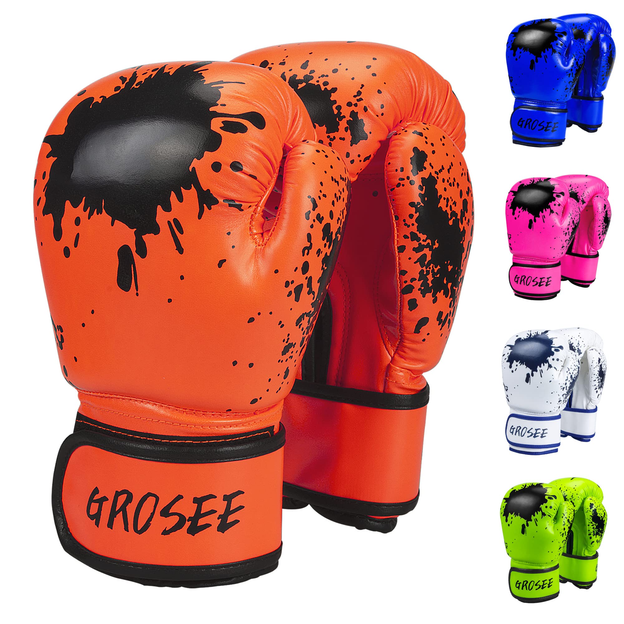 Kids Boxing Gloves 6oz 8oz Youth Boys Girls Training Gloves for Punching Bag Kickboxing Muay Thai Gift for Ages 6-15 (Orange, 6-70lbs) — image 1