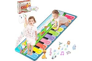 FUCEORUY Piano Mat Musical Toys for Toddlers 1-3, Sensory Learning Toy Floor Piano Playmat Toys for 1 2 Year Old Boy Girl Gifts, with 7 Animal, 7 Vehicle & 10 Songs Sound (Kids Edition)