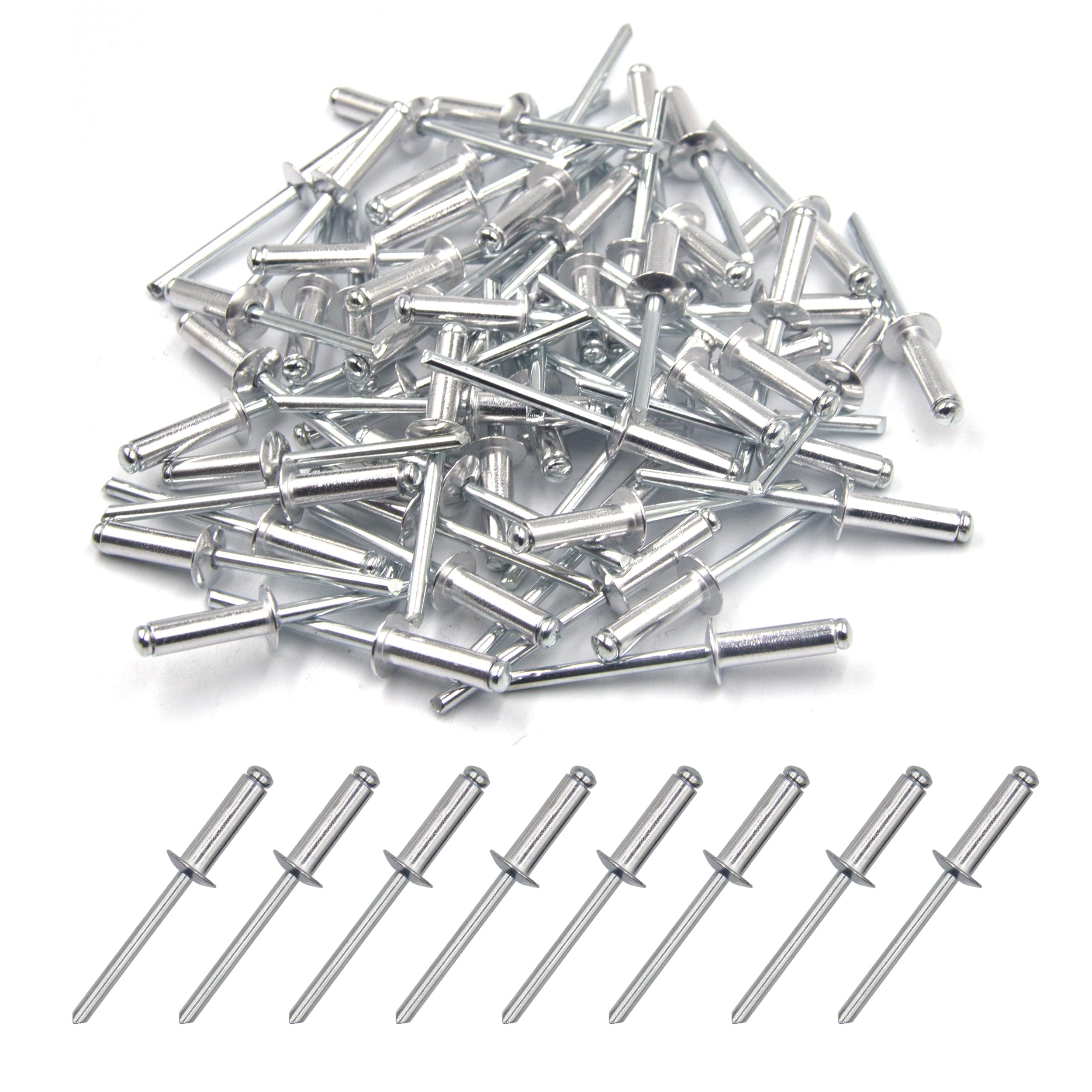 BESTYCHAO 100pcs Aluminium Blind Rivet, Open End Rivet Pop Rivet, Pack of 100 4.8mm x 16mm (Silver)