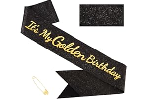 FASOTY It's My Golden Birthday Sash - Black Glitter with Gold Foil Golden Birthday Sash for Women Girls Funny Party Favor Supplies Accessories