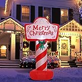 Christmas Inflatables Outdoor Decorations Merry Christmas Yard Sign Inflatables Sign 4 FT Xmas Blow up LED Light Built-in for Holiday Party Yard Xmas Decor