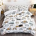 BailiPromise Cartoon Car Boys Comforter Set Construction Vehicles Kids Bedding Set Twin Size 3Pcs Rainbow Excavator Tractor Comforter Duvet Quilt Toddler for All Season