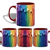 Colorful Dripping Paint Ceramic Mug Vibrant Rainbow Coffee Cup Artistic Abstract Art Mug Creative Gift for Artists Painters Aesthetic Home Office Decor, 11oz Red