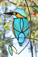 Lolitarcrafts Cute Birds Stained Glass Suncatcher Kingfisher view 3