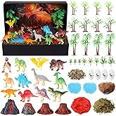 Teyva Daily 48 Pcs Dinosaur Diorama Kit Habitat Project Box Set | Dinosaur Diorama Supplies Include Dinosaurs Figures &amp; Eggs Volcano Artificial Trees with Display Case for DIY Craft Gifts