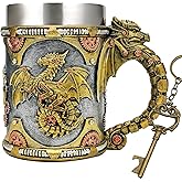 alikiki Medieval Steampunk Dragon Mug - Large Coffee Mug Mechanical Dragon D&D Gift for Men Father's Day Gifts - 21OZ Stainless Steel Party Gaming Mugs Beer Tankard
