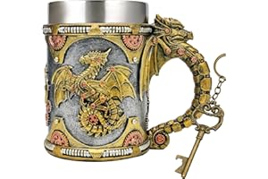 Medieval Steampunk Dragon Mug - Large Coffee Mug Mechanical Dragon D&D Gift for Men Father's Day Gifts - 21OZ Stainless Steel