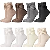 Jspupifip 6 Pairs Slouch Socks for Woman Scrunch Socks Knit Mid Calf Rib Tube Scrunchy Slouchy Retro Trendy Crew Socks
