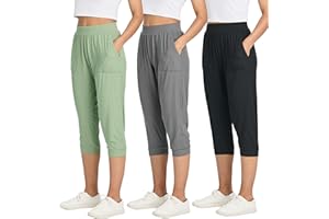 Real Essentials 3 Pack: Women's Ribbed Capri Jogger Lounge Sweatpants with Pockets Yoga Workout (Available in Plus Size)
