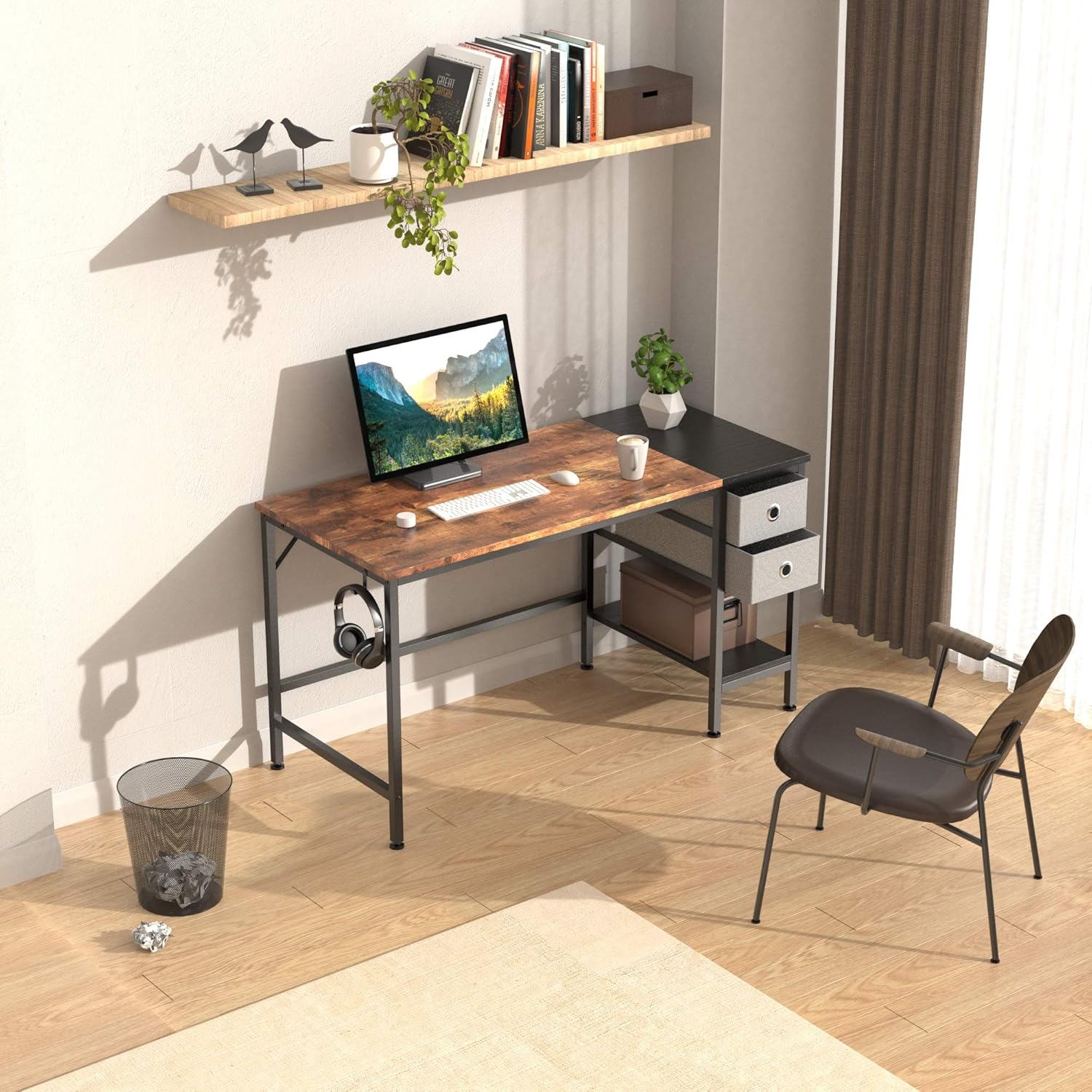 HOMIDEC 120 cm Computer Desk with 2 Drawers - Image 3
