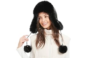 FUR STORY Winter Trapper Hat for Women Warm Faux Fur and Leather Windproof Full Hood Earflap Beanies