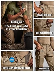 CQR Men's Tactical Pants, Water Resistant Ripstop