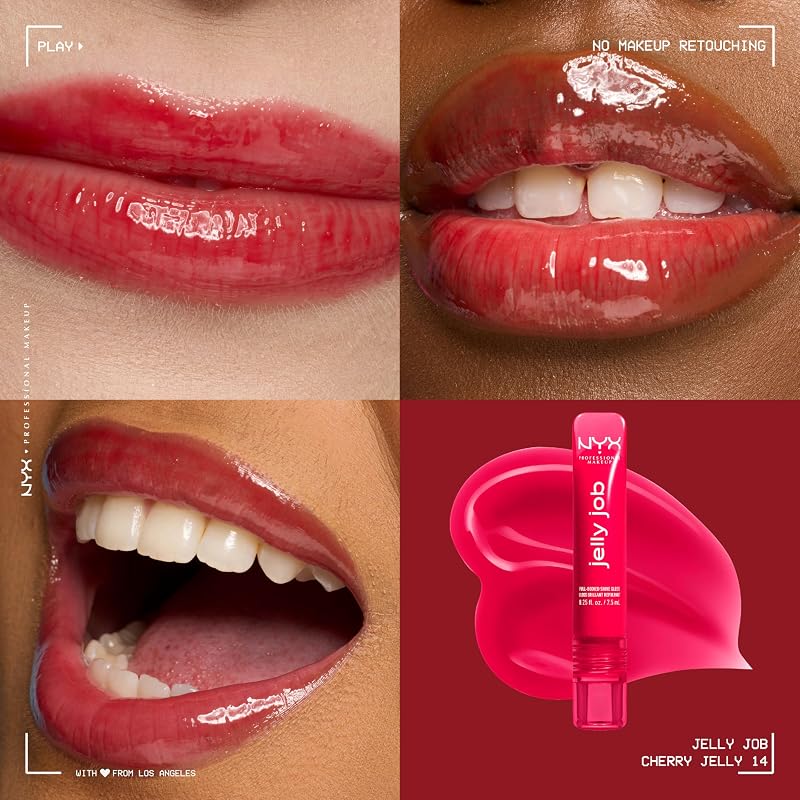 Jelly Job, Lucidalabbra, Finish Ultra Brillante, Applicatore a Spatola, Formula Vegana, Infuso con Peptidi, Shade: Cherry Jelly, 8 ml
