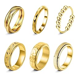 LOFITOR Gold Fidget Rings for Anxiety 6pcs