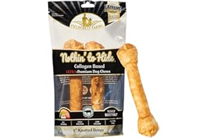 Fieldcrest Farms Nothin’ to Hide Ultra Knotted Bones – Collagen-Based Rawhide Alternative Dog Chews, Beef Flavor, Highly Digestible for Aggressive Chewers up to 35 lbs, 9-Inch, 2 Pack