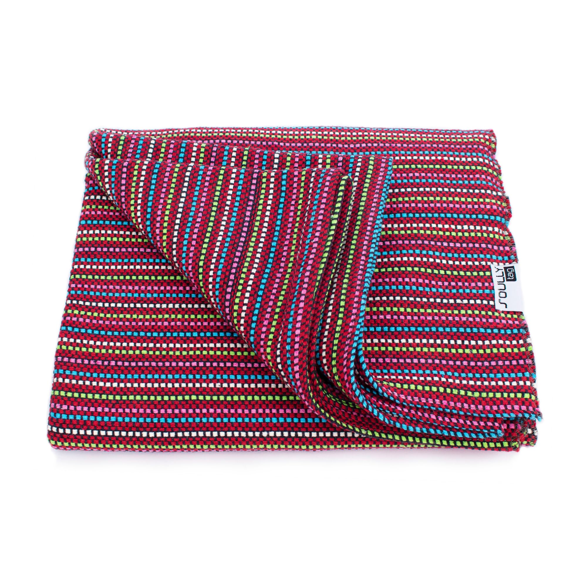 Soullytag Red Throw Blanket – 100% Cotton Decorative Sofa Throw, Soft Woven Blanket Striped, Eco-Friendly Recycled Fibres, Perfect for Living Room, Bed or Outdoor Use – 150x210 cm (Porto, Red)