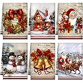 Geyoga 6 Pcs Christmas Kitchen Towels 16 x 24 Inch Vintage Xmas Hand Towels Santa Elk Snowman Decor Candy Dish Towel Absorbent Winter Tea Bedroom Decoration Gifts(Red, Gold,Elk)