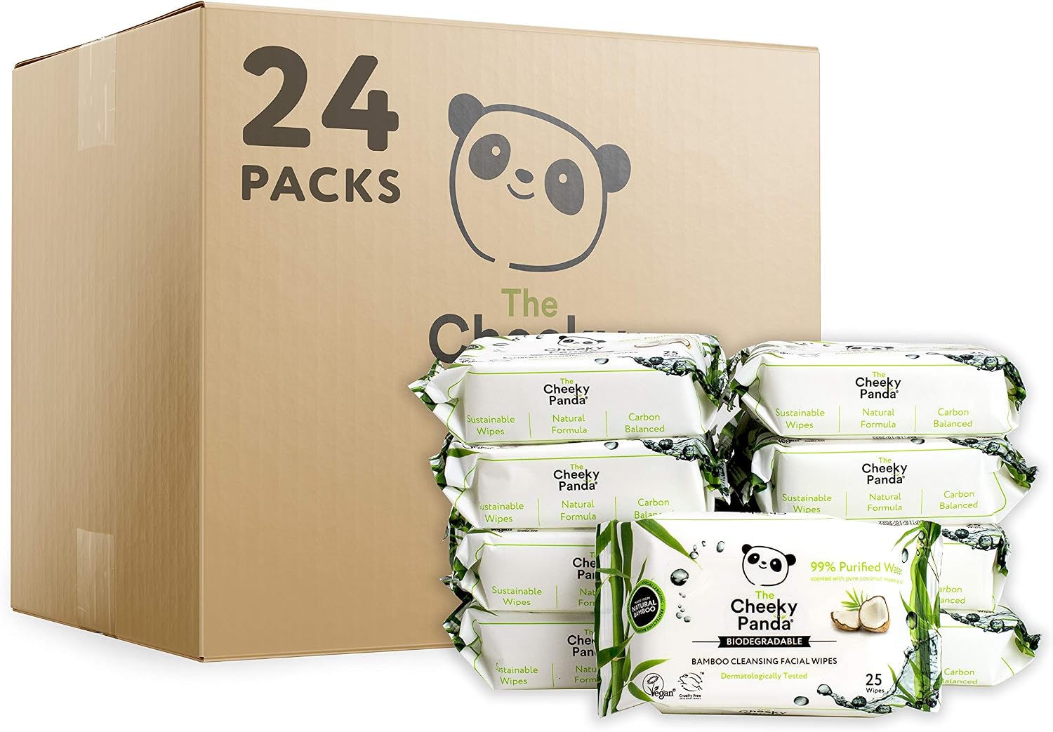 The Cheeky Panda - Facial Wipes, Coconut Scented, White, 25 count (Pack of 24)