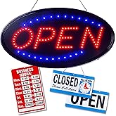 Ultima LED Neon Open Sign for Business: Oval LED Sign with Flashing Mode for Stores - Includes Business Hours and Open & Closed Signs