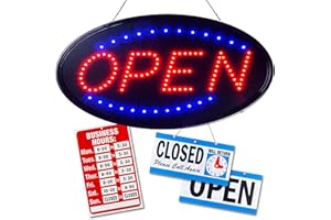 Ultima LED Neon Open Sign for Business: Lighted Sign Open with Flashing Mode – Indoor Electric Light up Oval Sign for Stores (19 x 10 in) Includes Business Hours and Open & Closed Signs