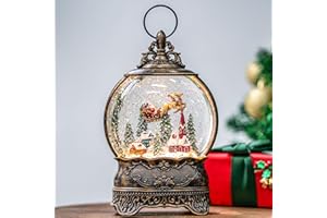 MXWCY Christmas Village Snow Globe Lighted Flying Santa Scene, Musical Snow Water Lantern Swirling Glittering Home Decoration and Gift, Battery Operated or USB Powered